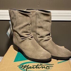 NIB Martino Women's Grey Suede Slouch Heeled Waterproof Boots